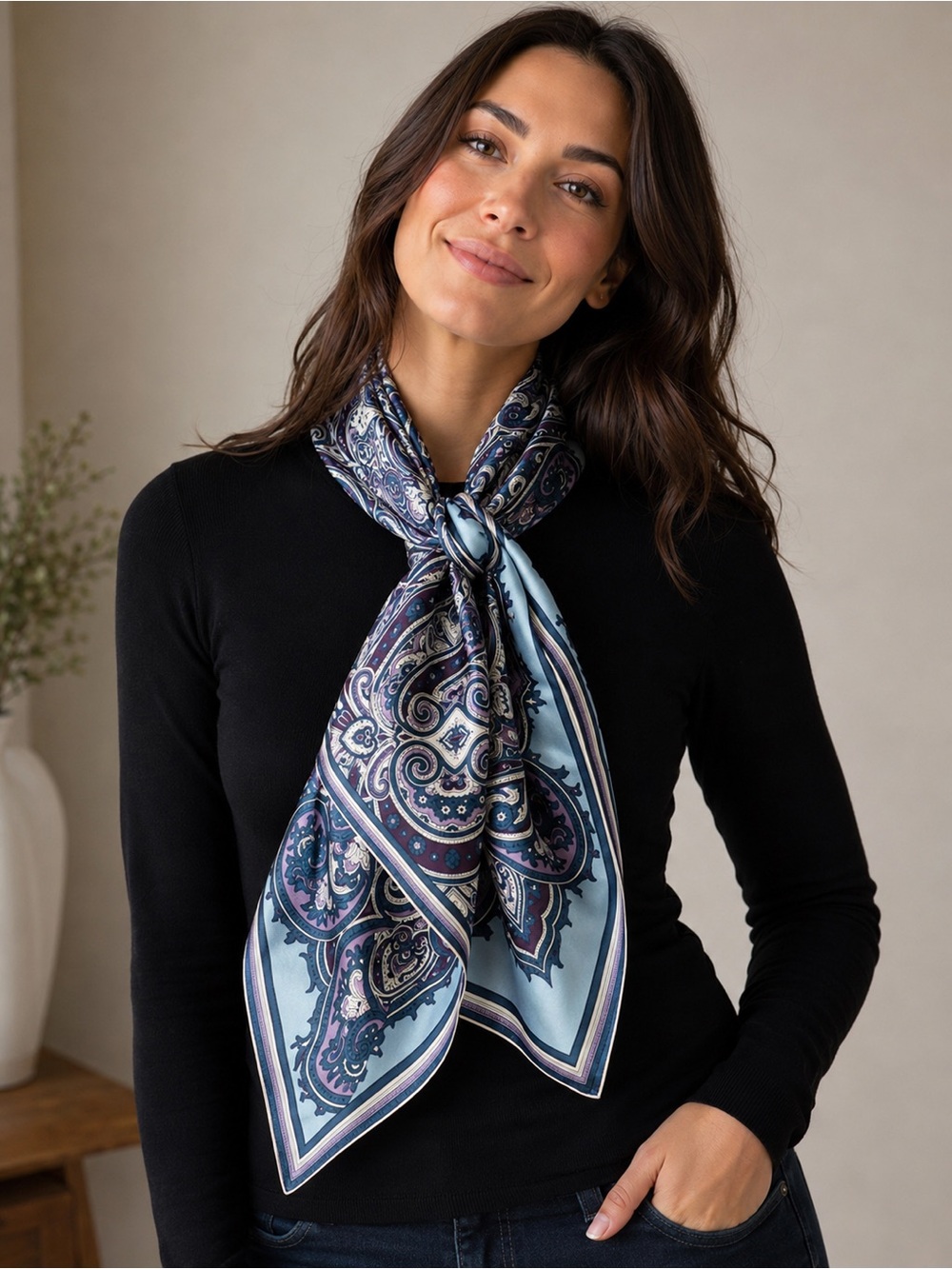 Ann Taylor 100% Silk Paisley Scarf Blue Purple Long Oblong Wrap 14x70